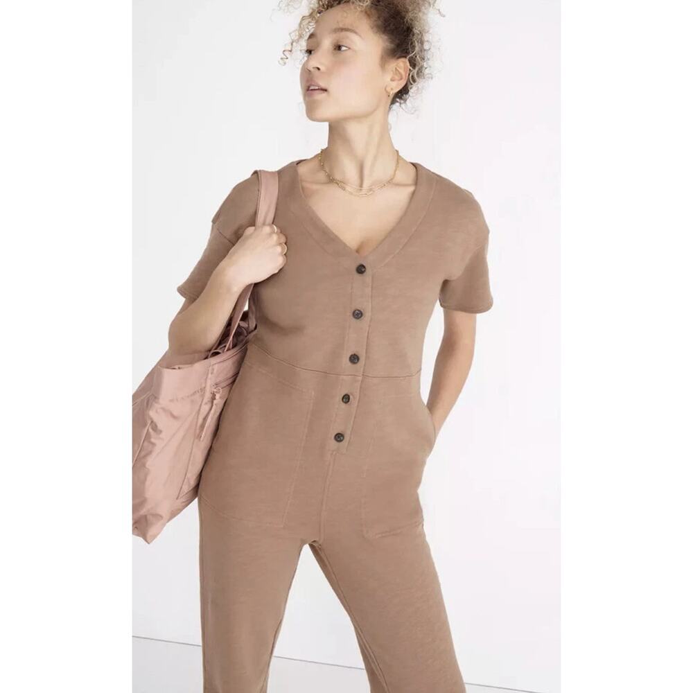 Madewell MWL Women's Short Sleeve Button Up Jumpsuit Coverall, Brown Size XS - Picture 3 of 12